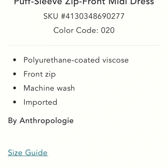 Anthropologie Faux-Leather Puff-Sleeve Zip-Front Midi Dress In Brown NWT - Picture 4 of 4